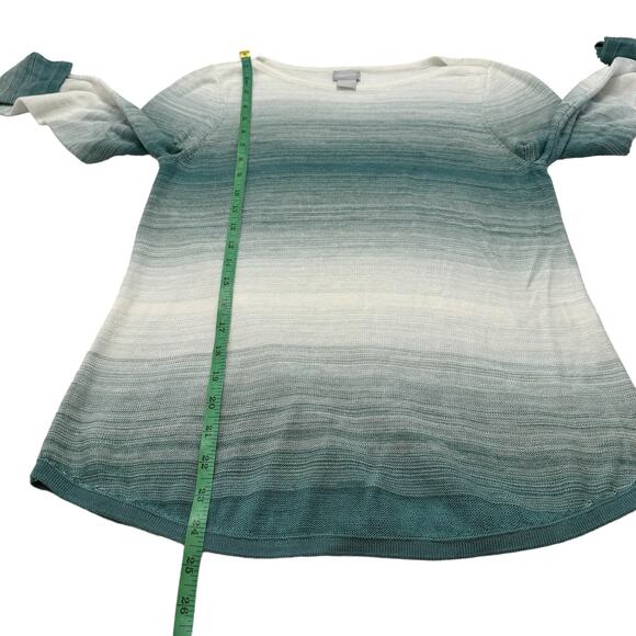 CHICOS Teal Ombre Stripe Cotton Rayon Knit Pullover Sweater Size Small (0) Light - Picture 9 of 10